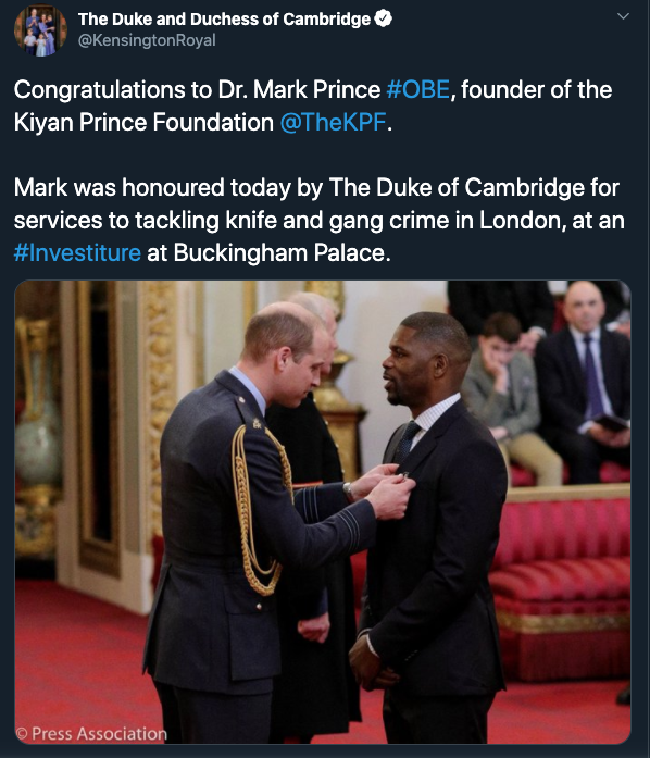 William & Kate Tweet About Mark Prince's Achievements